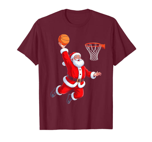 Santa Plays Basketball Christmas Sports Design for Men Boys T-Shirt