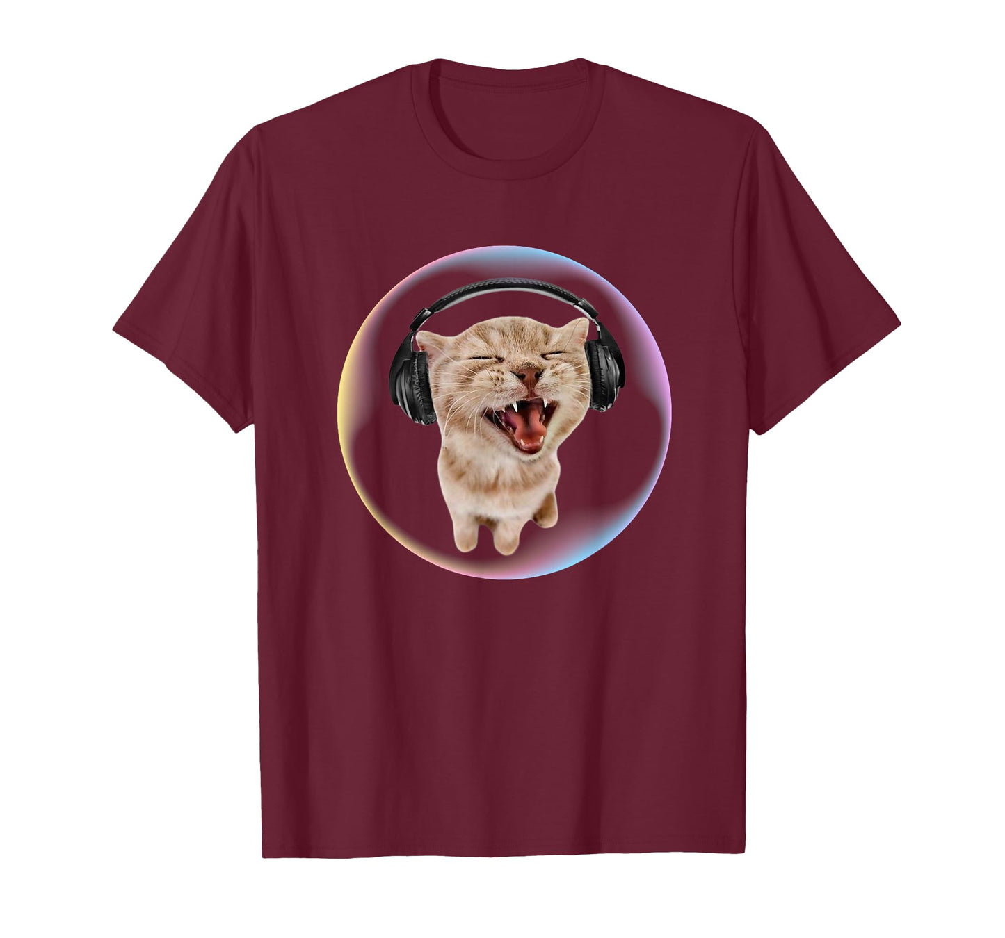 Frutiger Aero Cat Wearing Headphones Bubble 2000s Gen-Z Meme T-Shirt