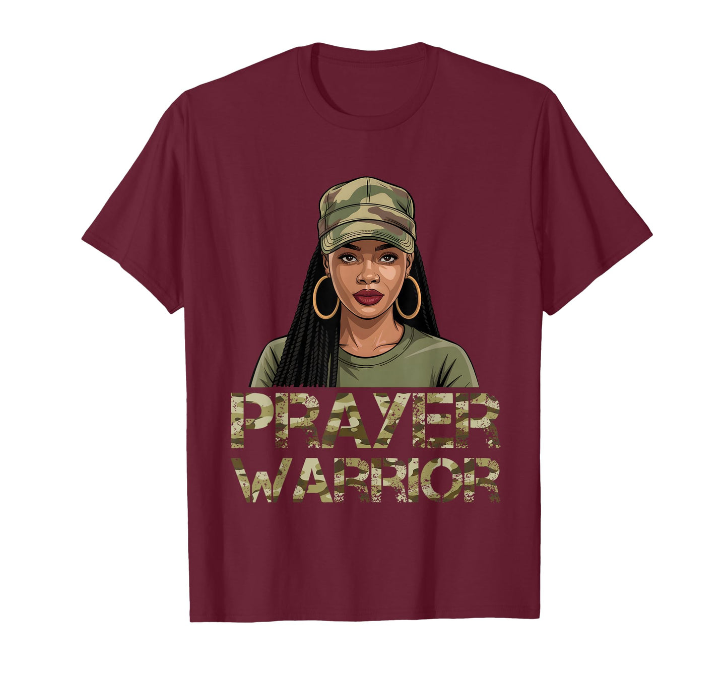 Prayer Warrior Camo Hat God Jesus Christian Black Girl Woman T-Shirt