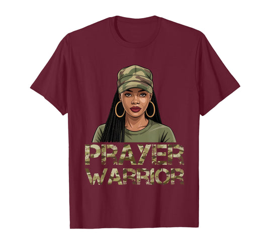 Prayer Warrior Camo Hat God Jesus Christian Black Girl Woman T-Shirt