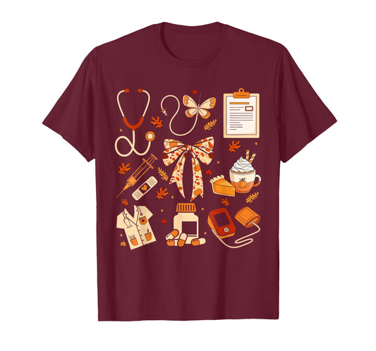 Thankful Nurse Coquette Bow Fall Thanksgiving Scrub Top T-Shirt