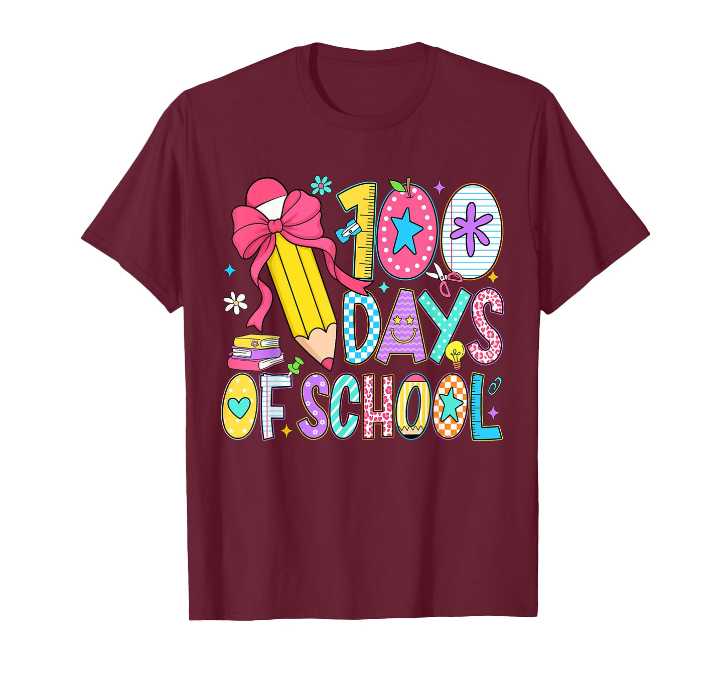 100 Days of School Girls Coquette Bow 100th Day of School T-Shirt