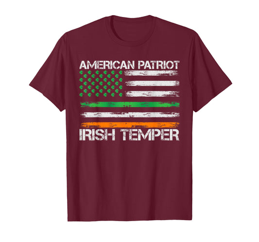 American Patriot Irish Temper Funny St Patricks Day USA Flag T-Shirt