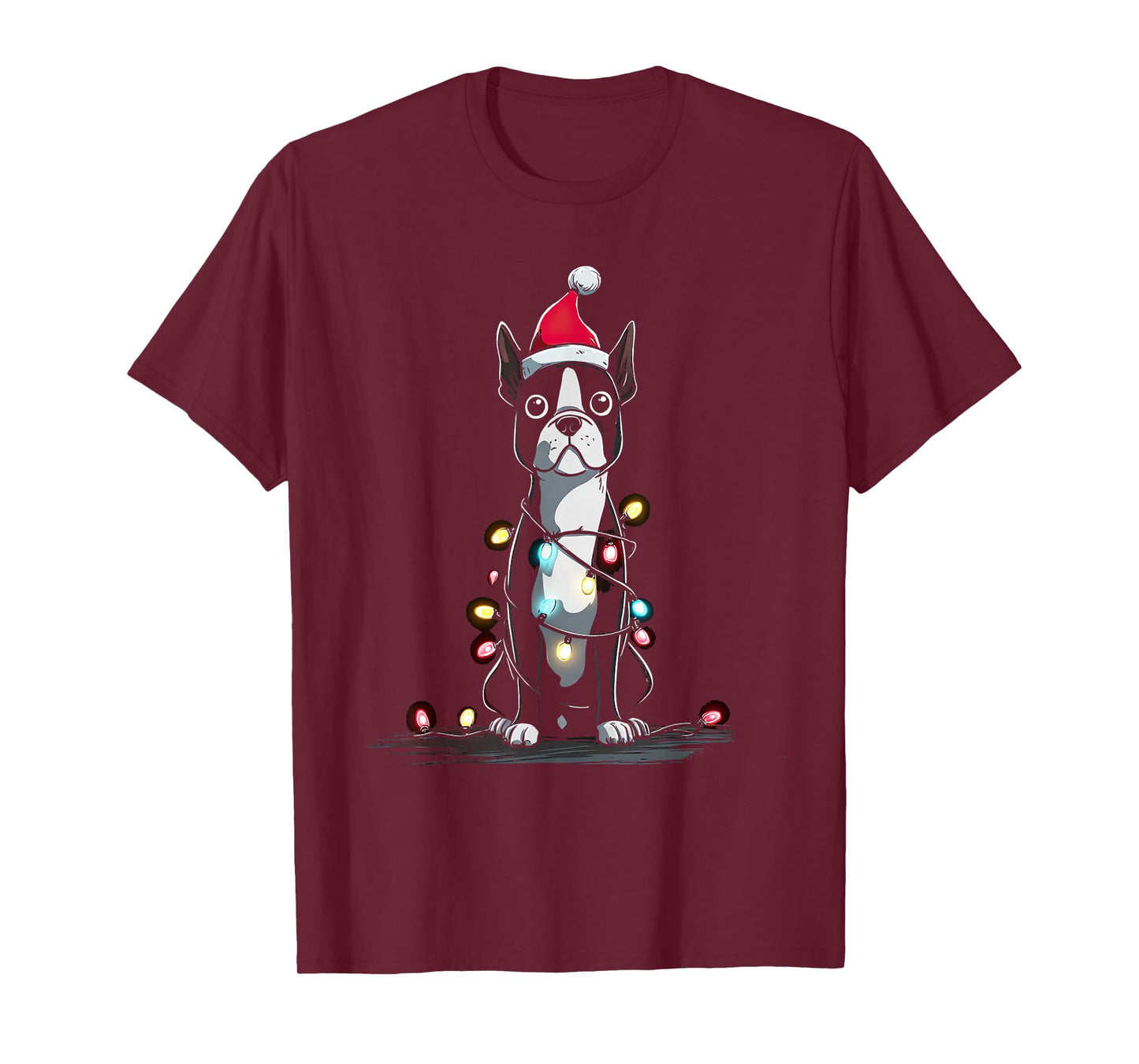 Funny Boston Terrier Christmas Graphics Dog Lights Lover T-Shirt