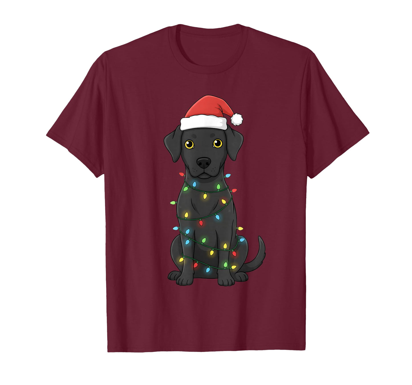 Festive Black Dog Christmas Lights Cozy Winter Holiday Style T-Shirt