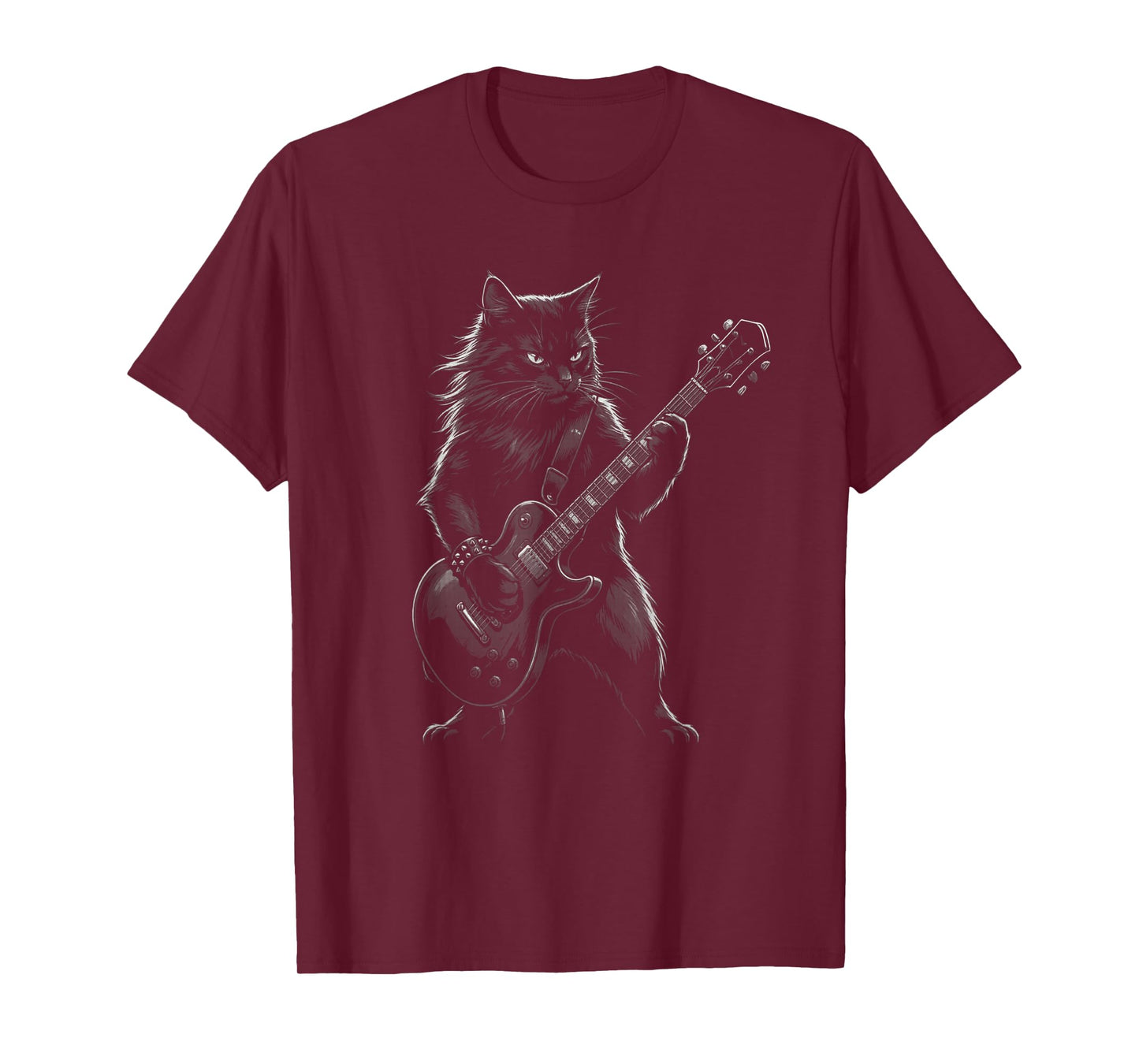 Black Cat Playing Electric Guitar Gothic Rocker T-Shirt