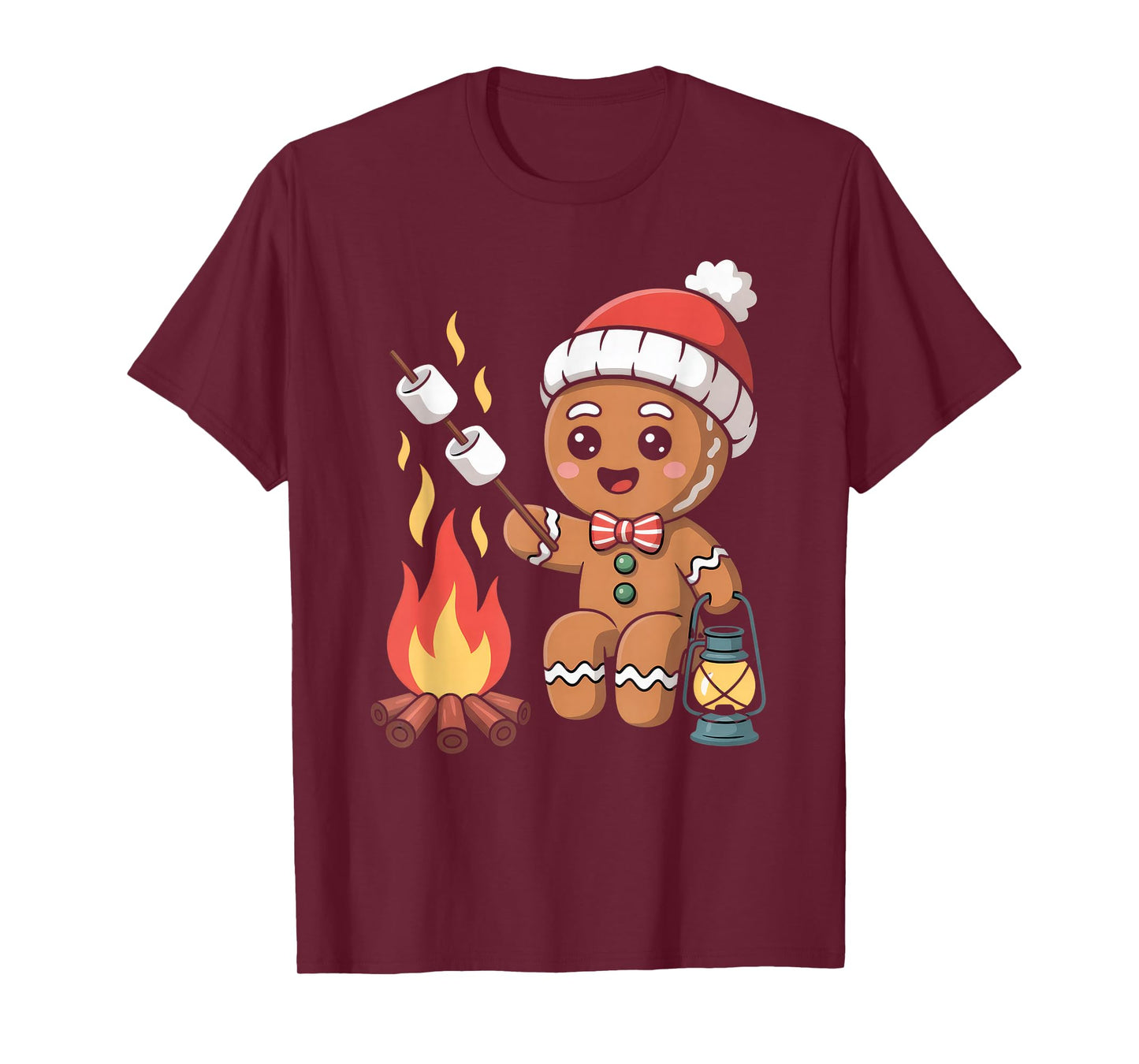 Gingerbread Marshmallow Roaster Camping Christmas T-Shirt