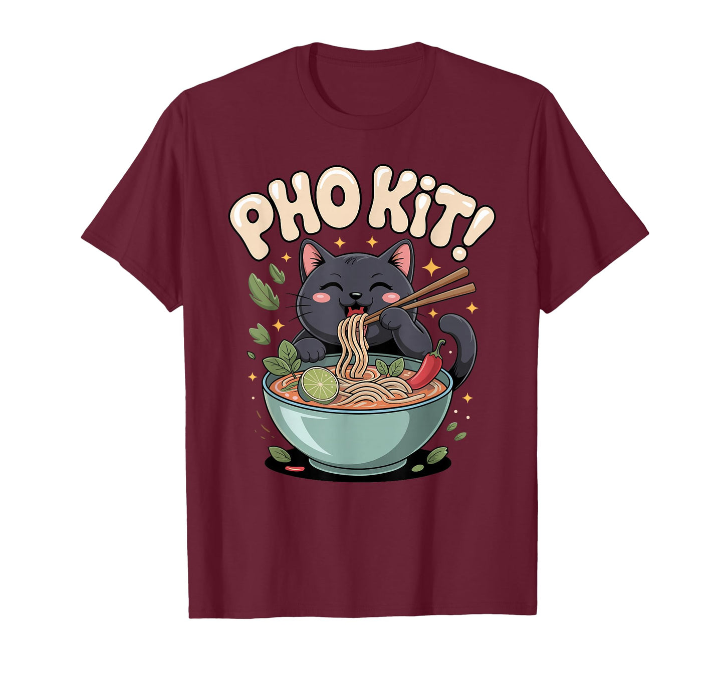 Black Noodle Cat Vietnamese Food Pho Kit T-Shirt