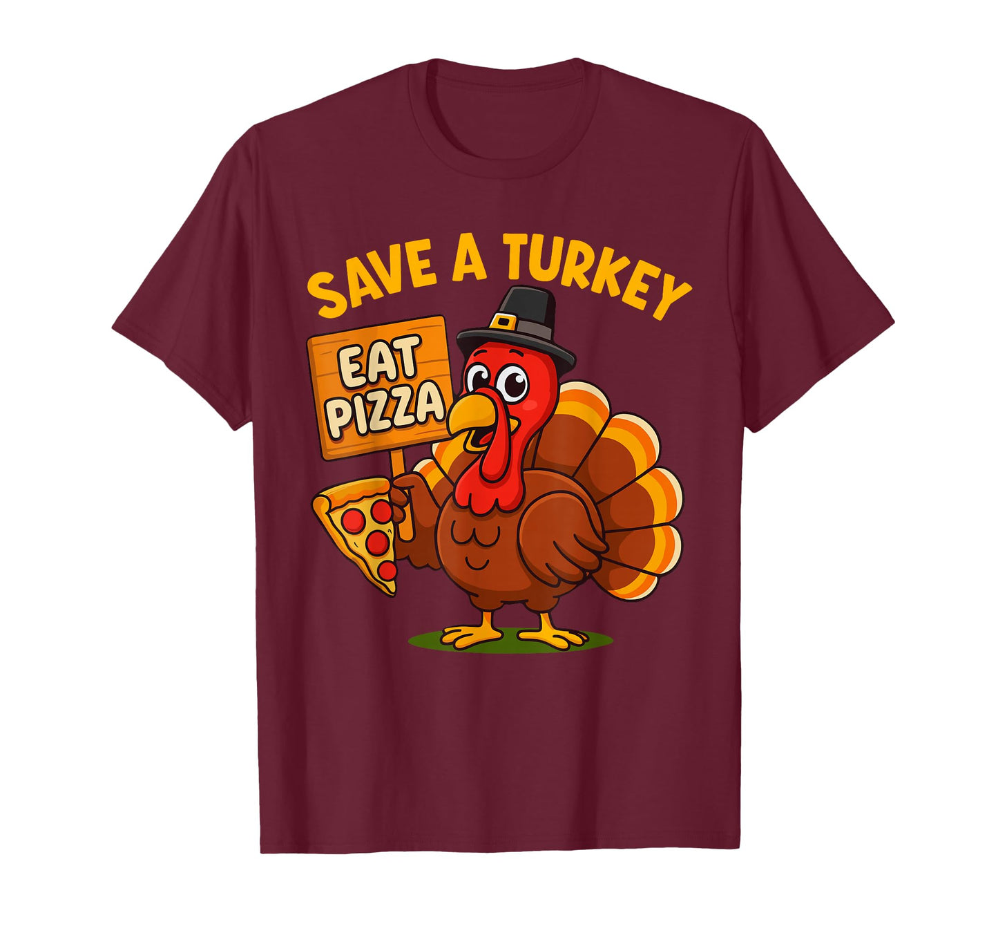 Funny Save A Turkey Eat Pizza Thanksgiving Shirt Kids Adult T-Shirt