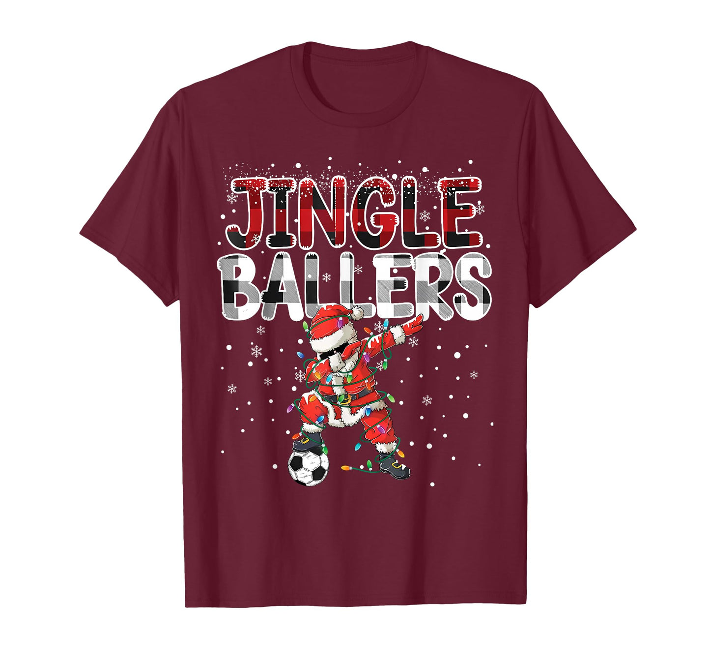 Jingle Ballers Santa Football Christmas Soccer Plaid T-Shirt