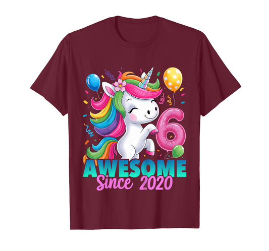 6th Birthday Unicorn 6 Year Old Girls Born 2020 T-Shirt