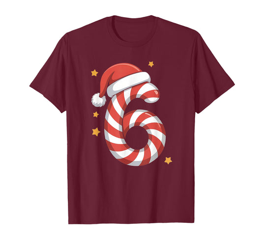 Xmas Candy Cane 6 Santa Hat Six Seven Matching Christmas T-Shirt