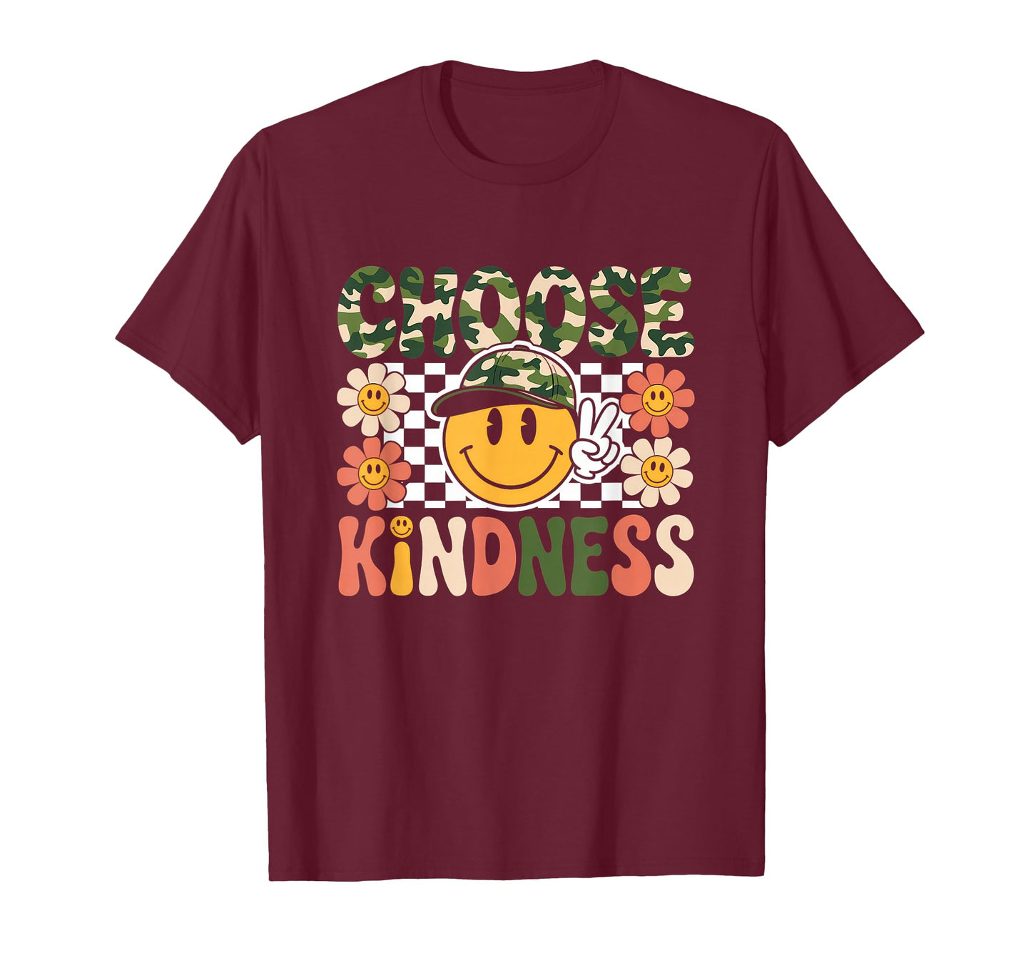 Choose Kindness Tshirt Retro Camo Camouflage Kind Kids Boys T-Shirt