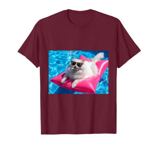 Cigarette Kitten Swimming Pool Cat Smoking Cigarette Meme T-Shirt