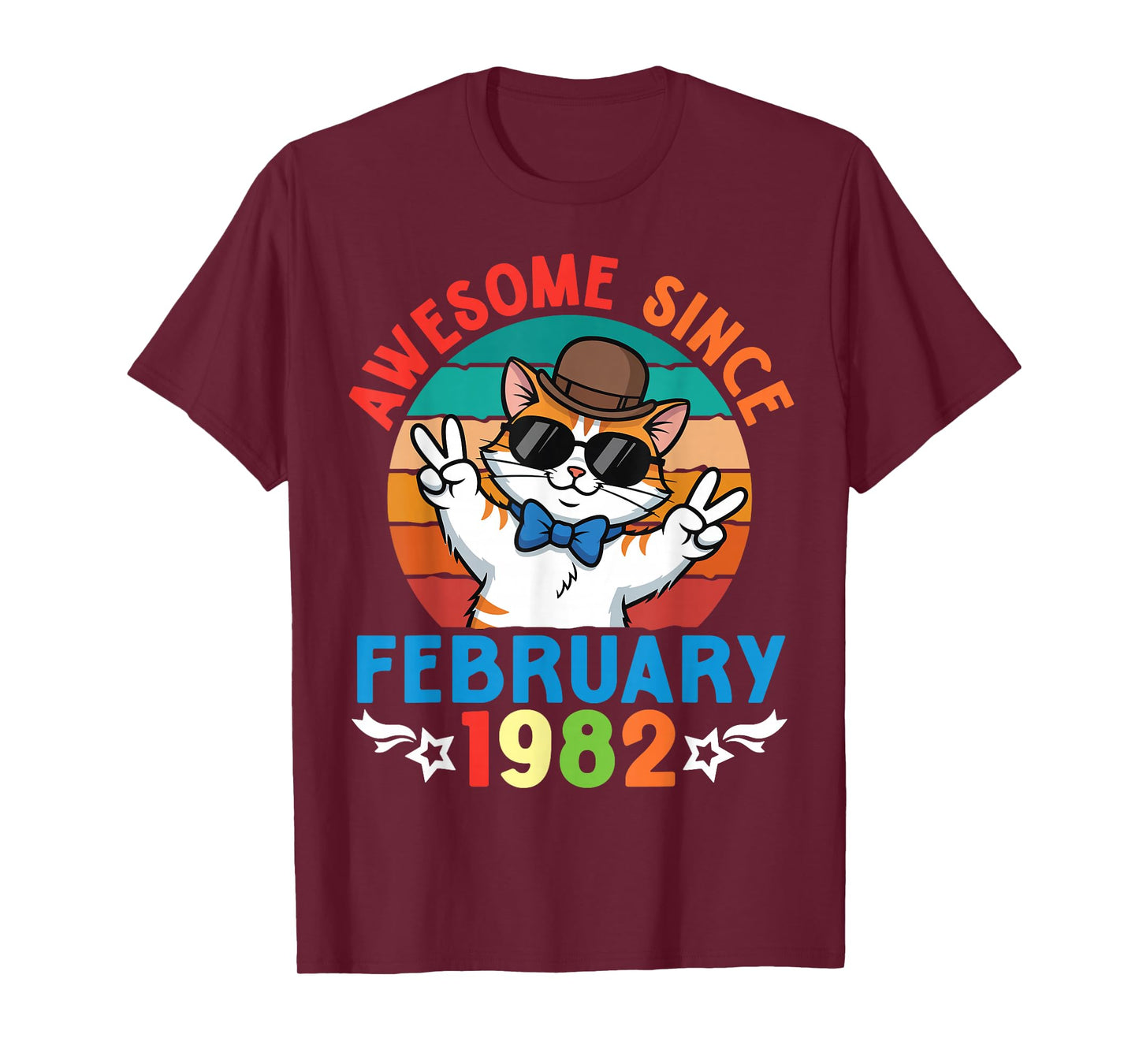 Cat Boy Awesome Since February 1982 My Birthday 44 Years Old T-Shirt