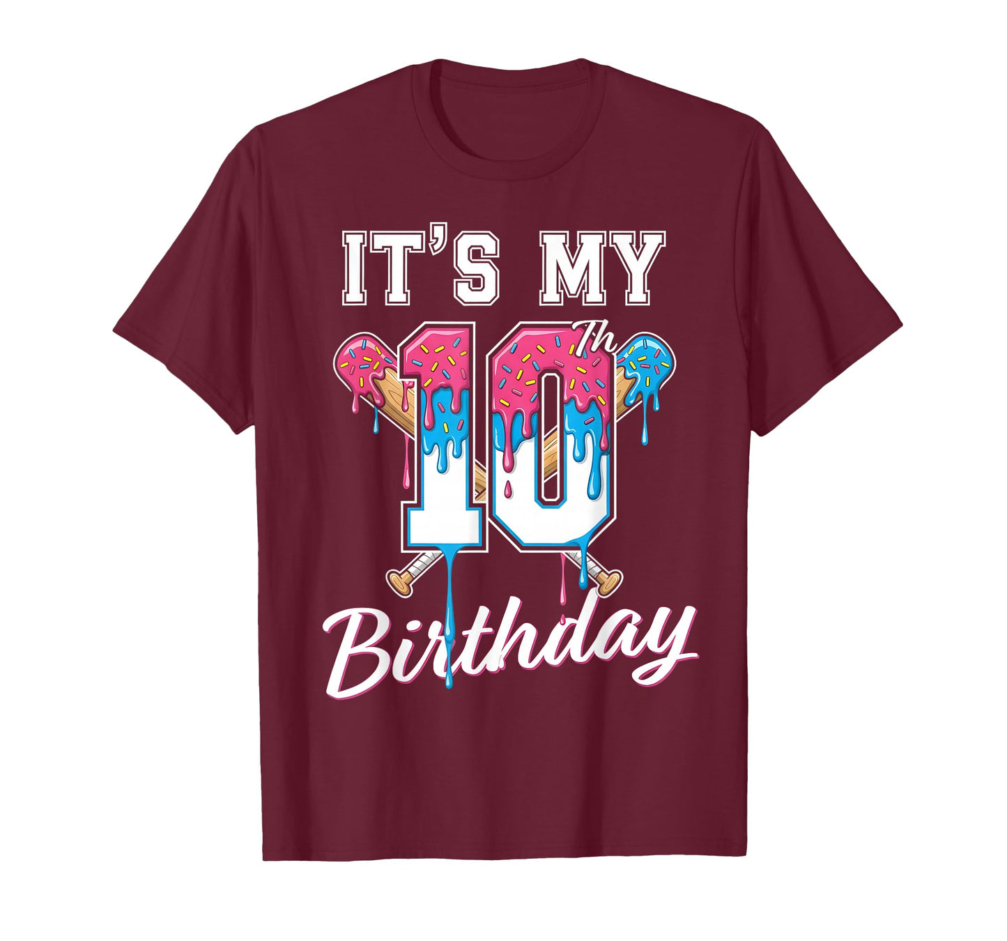 Baseball 10 Year Old Ice Cream Drip 10th Birthday Boys T-Shirt