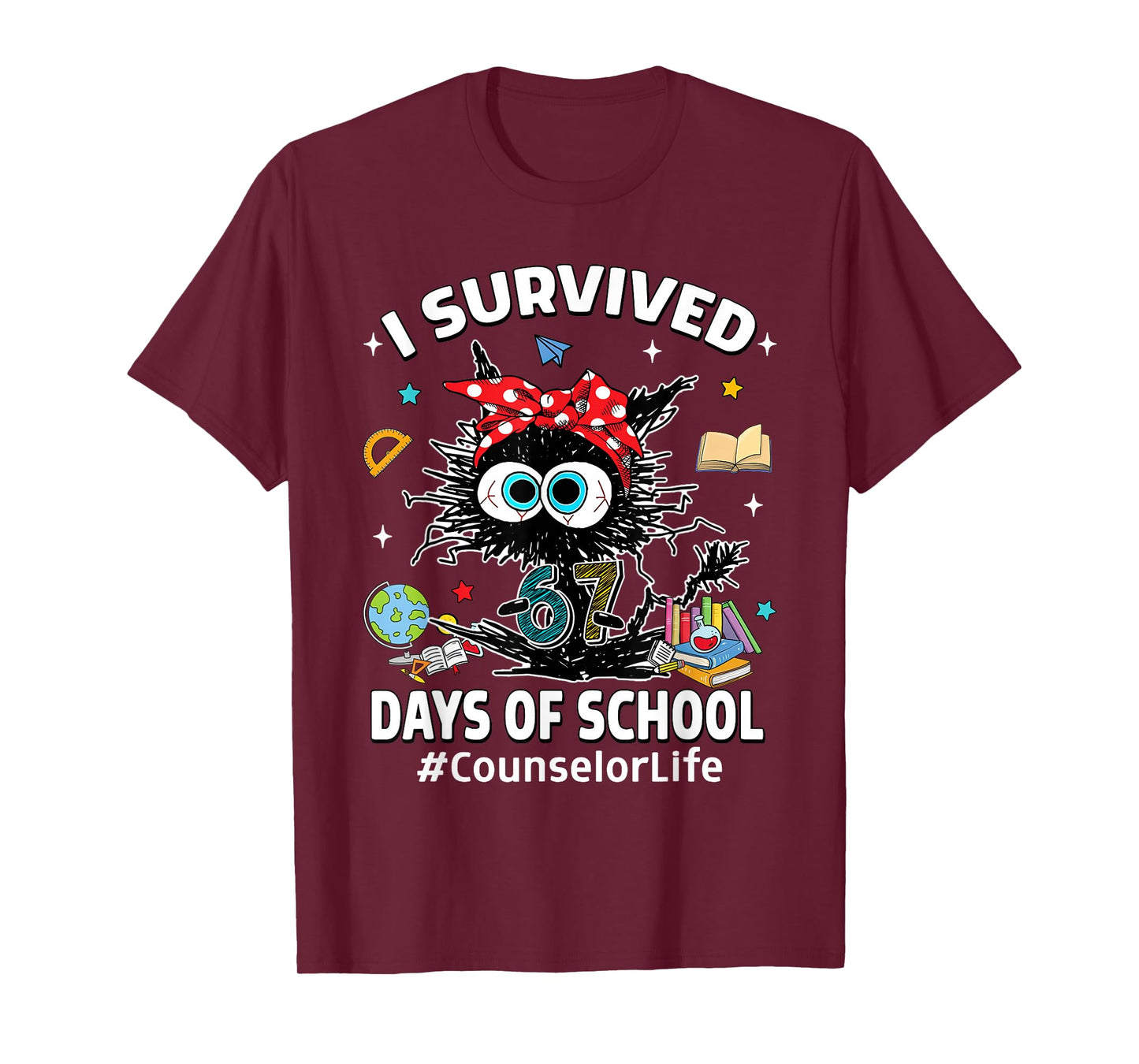 Black Cat I Survived 67 Days of School Counselor Life T-Shirt