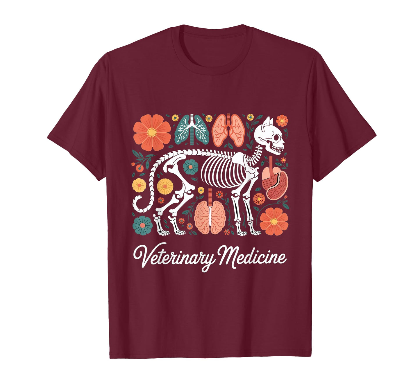 Floral Veterinary Anatomy Animal Vet Tech Assistant T-Shirt
