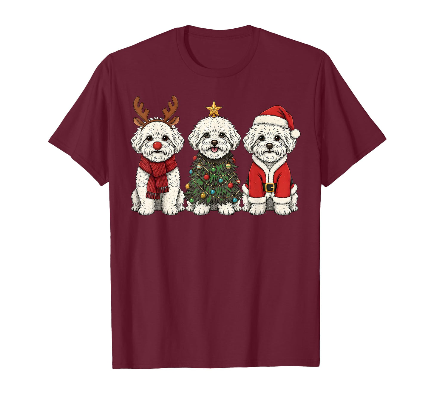 Retro Christmas Bichon Frise Santa Reindeer Dog Lover T-Shirt