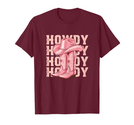 Howdy Southern Western Girl Hat Country Rodeo Pink Cowgirl T-Shirt