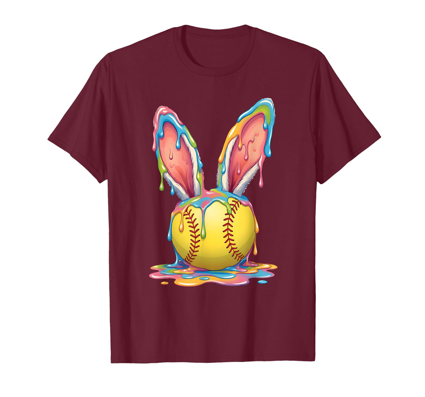 Easter Bunny Softball Ice Cream Drip T-Shirt