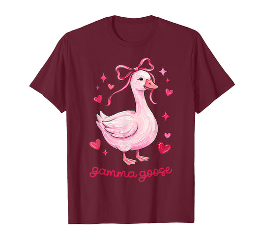 Gamma Goose Coquette Bow Pink Heart Valentines Mother's Day T-Shirt