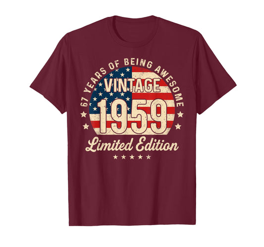 67th Birthday Vintage 1959 67 Year Old Gifts Men USA Flag T-Shirt