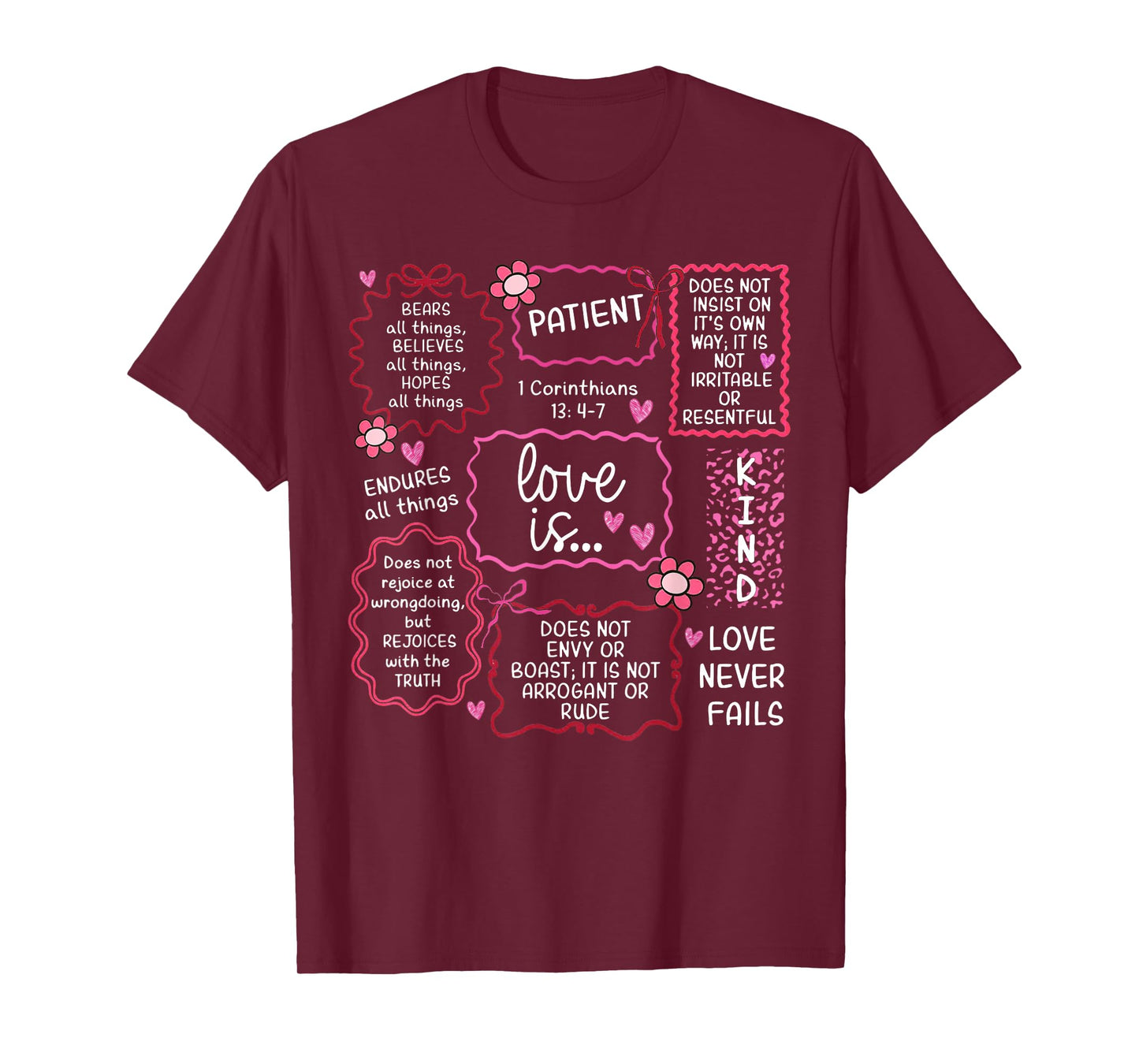 Love Never Fails Heart Christian Valentines Day T-Shirt