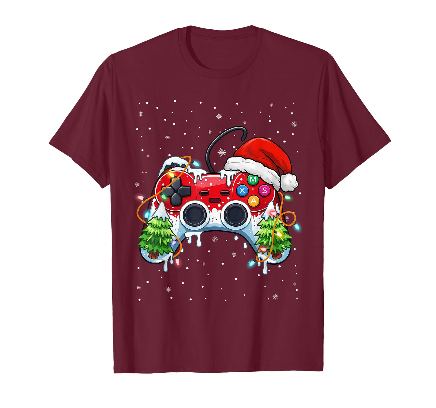 Funny Gamer Christmas Santa Hat Video Game Controller T-Shirt