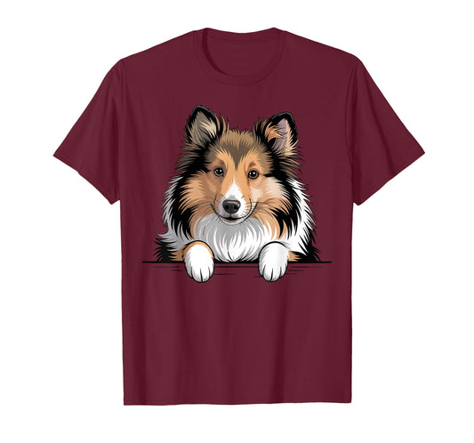 Sheltie Funny Peeking Shetland Sheepdog Puppy Dog Lover T-Shirt