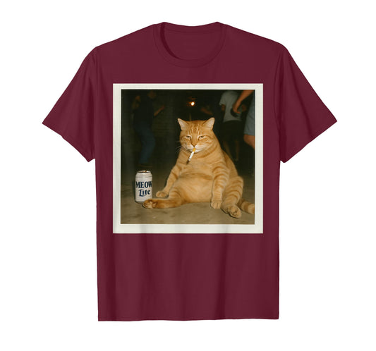 Stupid Brainrot Humor Cat: Meow Lite Party Cat Meme T-Shirt