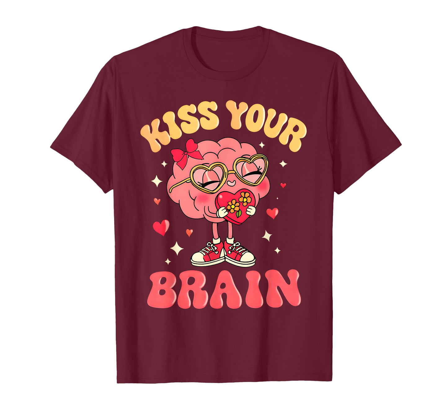 Valentine Kiss Your Brain Retro Teacher Squad Heart Kid T-Shirt