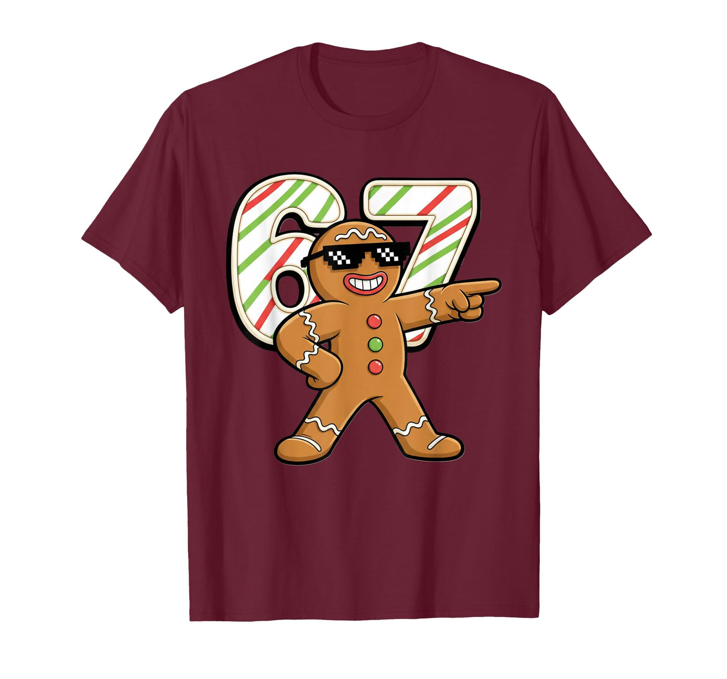 Funny 6 7 Six Seven 67 Meme Gingerbread Man Christmas T-Shirt
