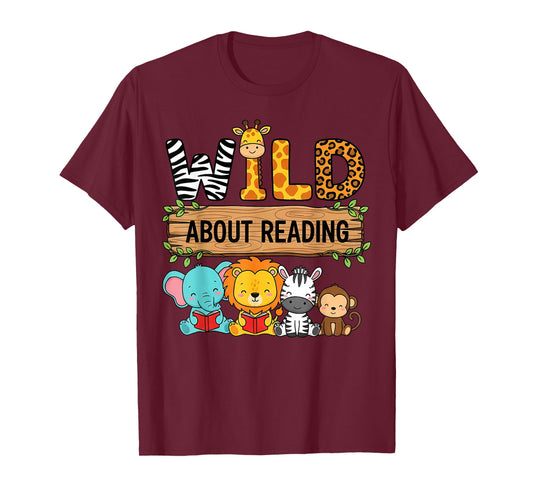 Zoo Animals Wild About Reading Books Reader Lover Librarian T-Shirt