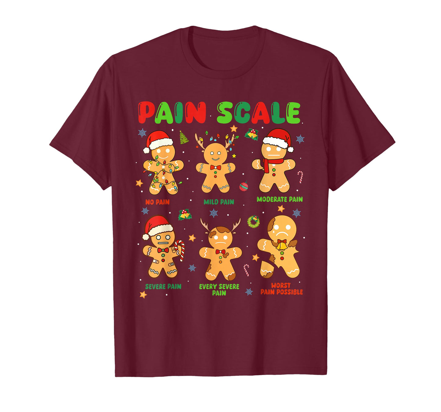 Pain Scale Funny Gingerbread Man Christmas Nurse Holiday T-Shirt