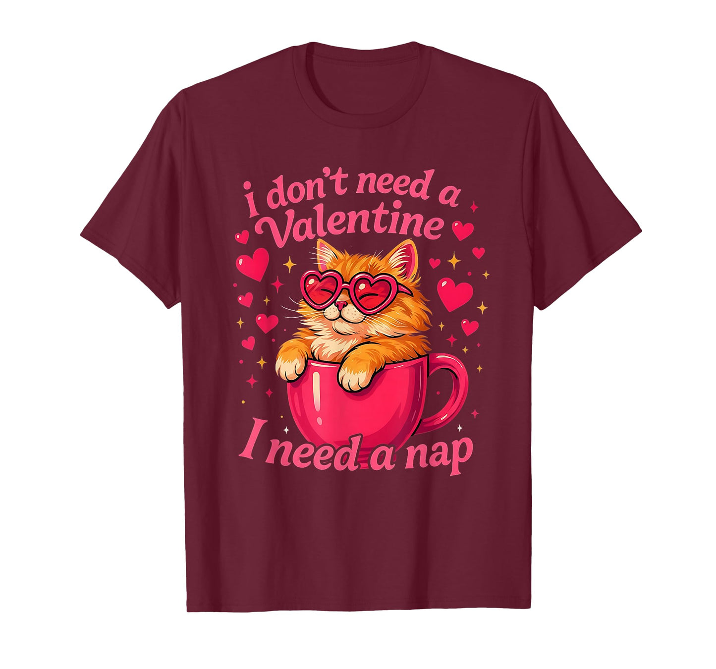 Valentine Cat Nap Funny Cozy Sleep Design T-Shirt