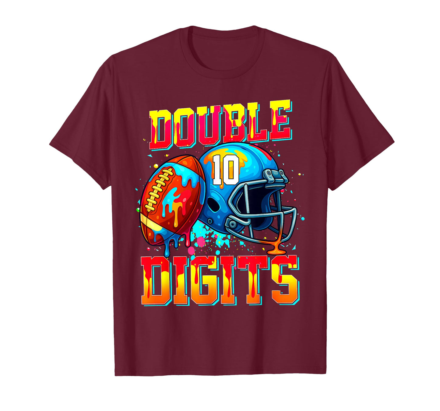 Ice Cream Drip Football Double Digits 10th Birthday Boy T-Shirt