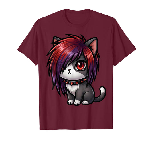 Funny Cat Goth Girl Emo Gothic Kitty Kawaii Kids Boys T-Shirt