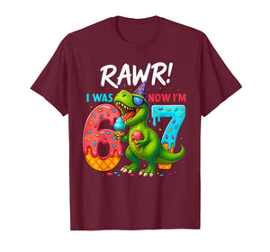 I was 6 Now I’m 7 Years Old 7th Birthday 6-7 T Rex Dinosaur T-Shirt