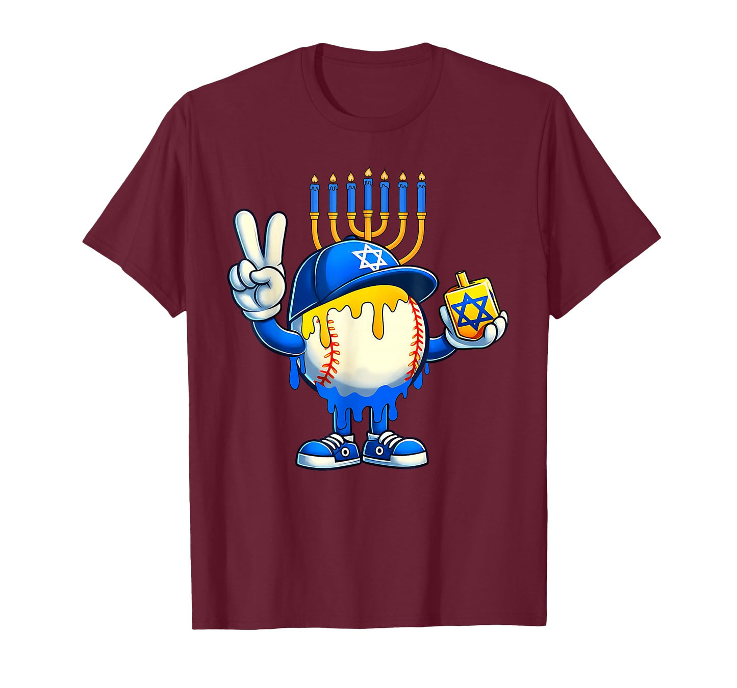 Baseball Ice Cream Drip Dreidel Happy Hanukkah Boys Kids T-Shirt
