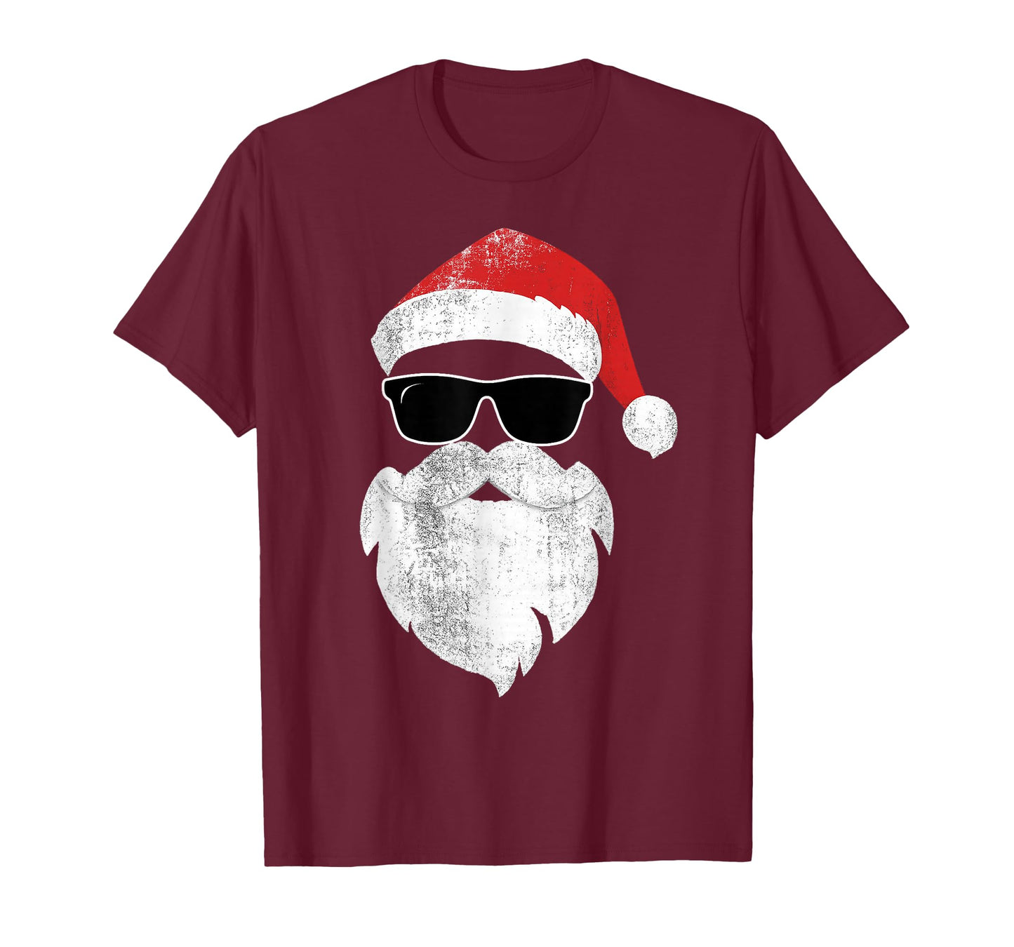 Funny Hipster Santa Face with Hat Beard & Glasses Christmas T-Shirt