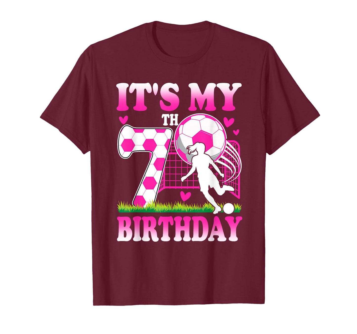 7 Year Old Girl Birthday Soccer Themed Party 7th Birthday T-Shirt