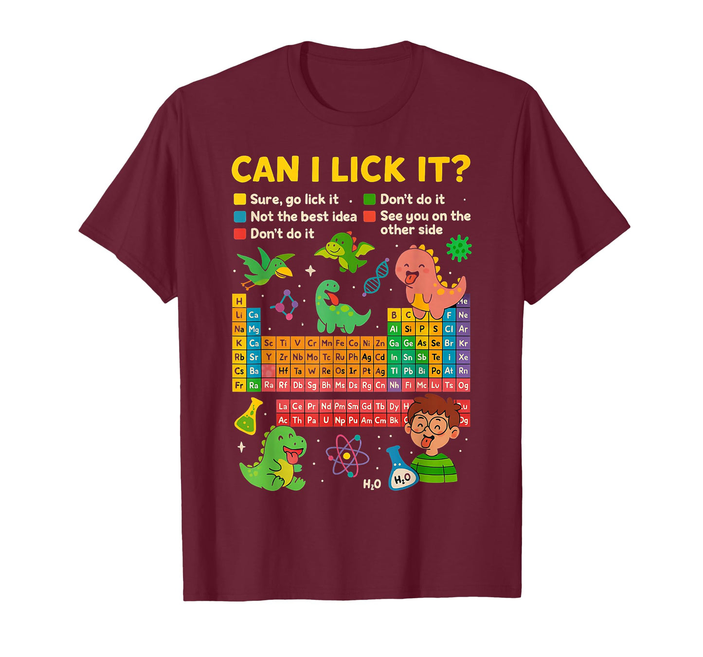 Cute Can I Lick It Dino Periodic Table Science Humor T-Shirt