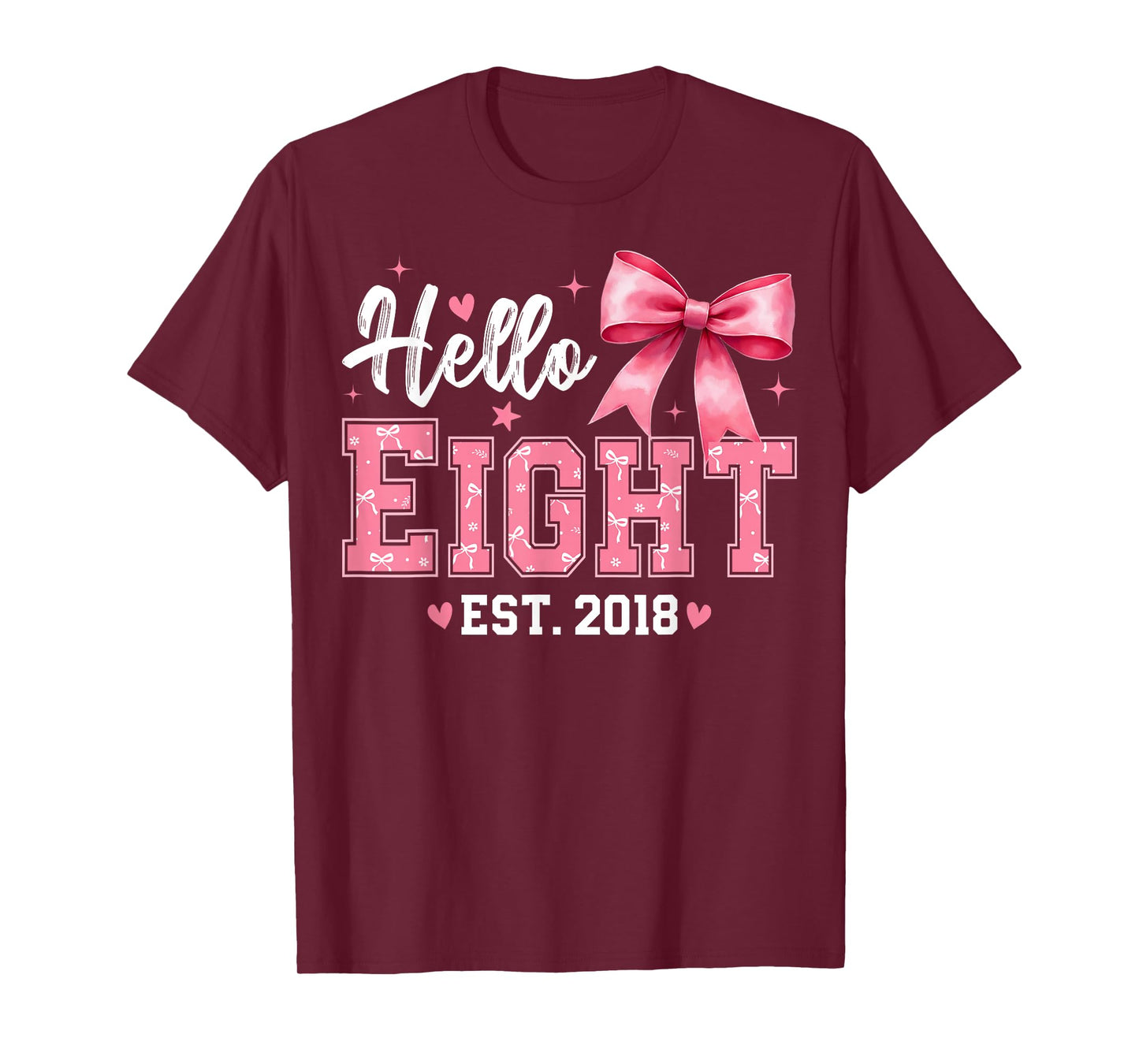 Hello Eight Est 2018 Coquette Bow 8th Birthday Girl T-Shirt