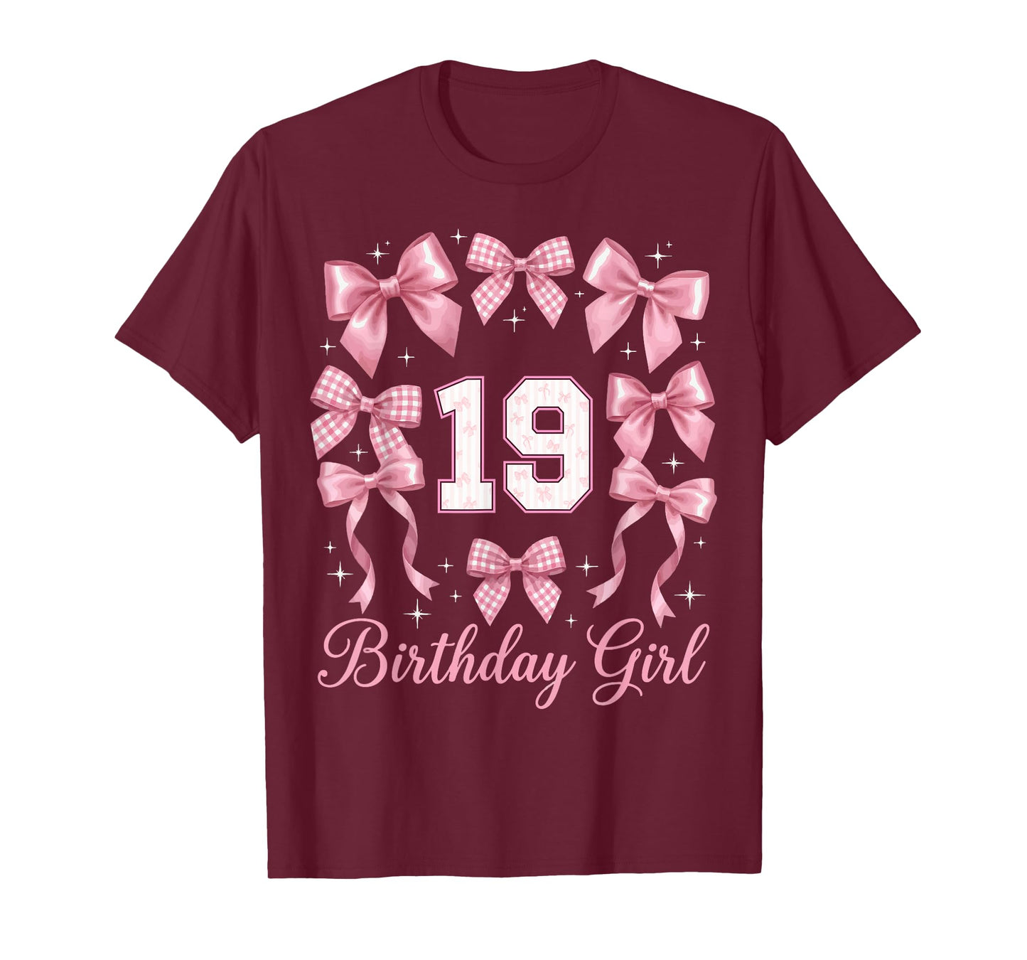 19th Birthday Shirt Women Coquette Bow 19 Year Old Birthday T-Shirt