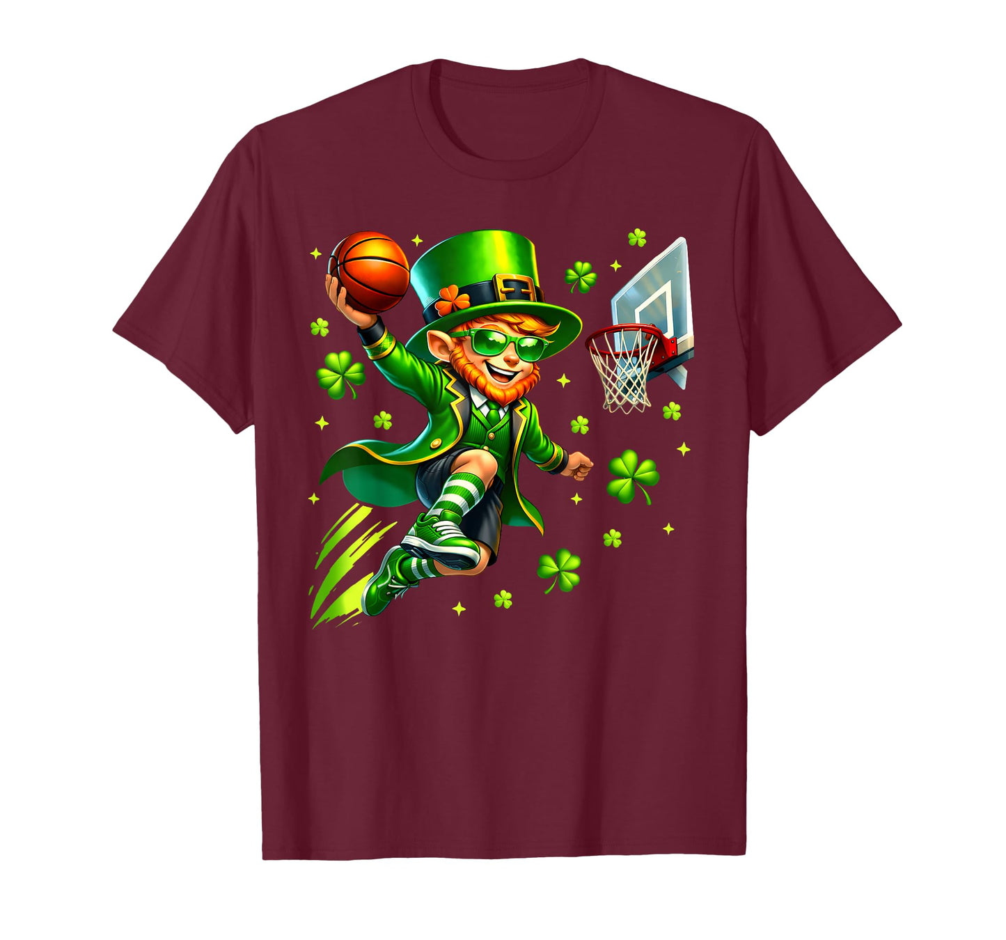 St Patricks Day Leprechaun Playing Basketball Sport Men Boys T-Shirt
