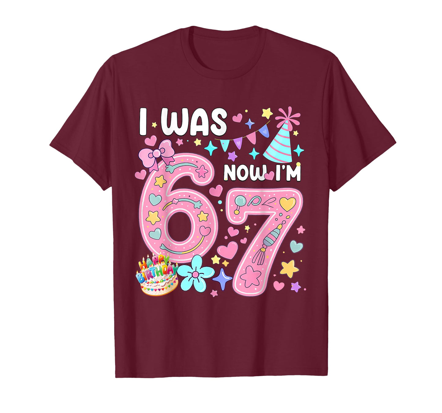 7 Year Old Birthday I was 6 Now I'm 7 67 Meme Funny Kids T-Shirt