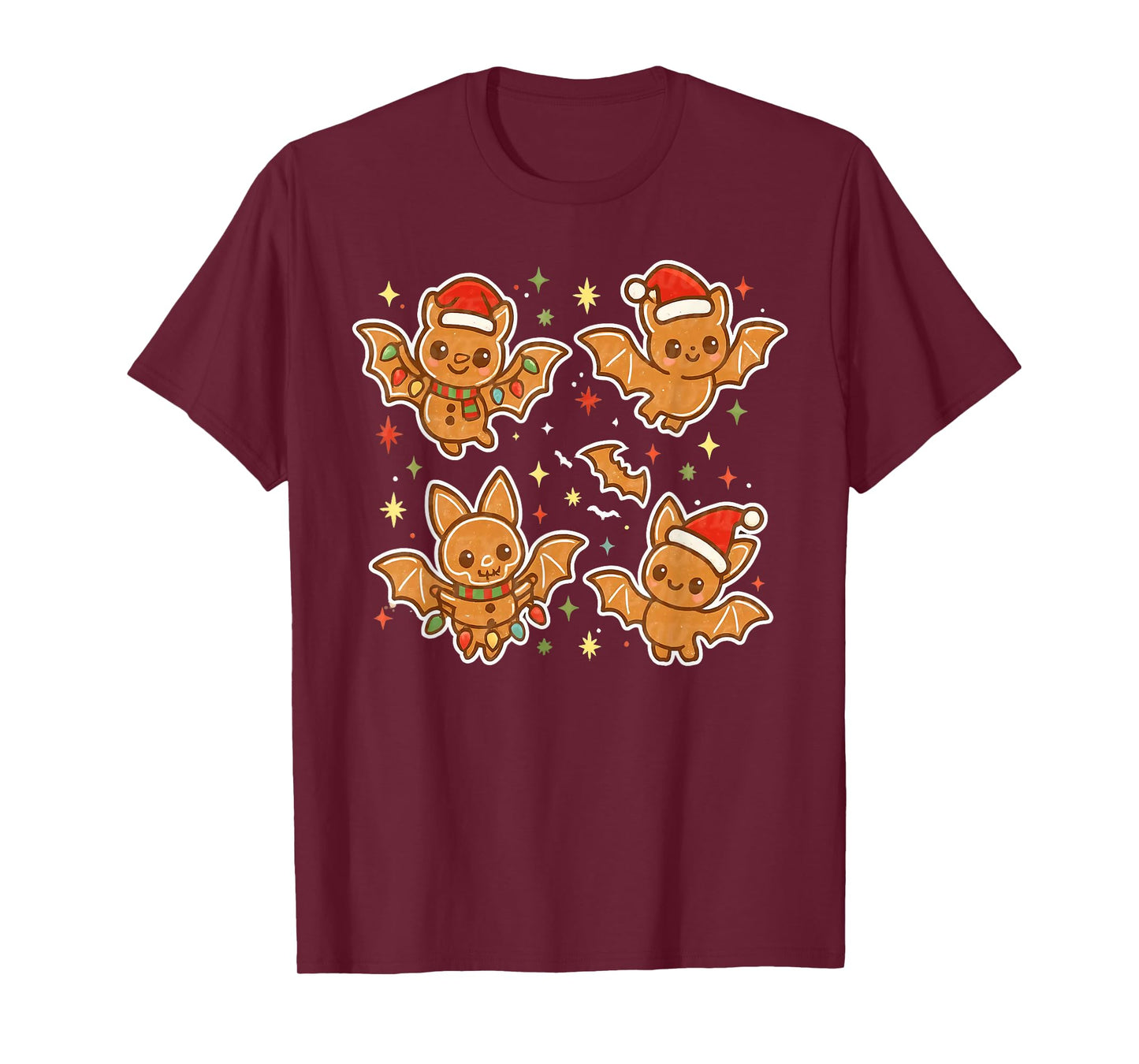 Cute Gingerbread Bats Spooky Christmas Cookie Graphic T-Shirt
