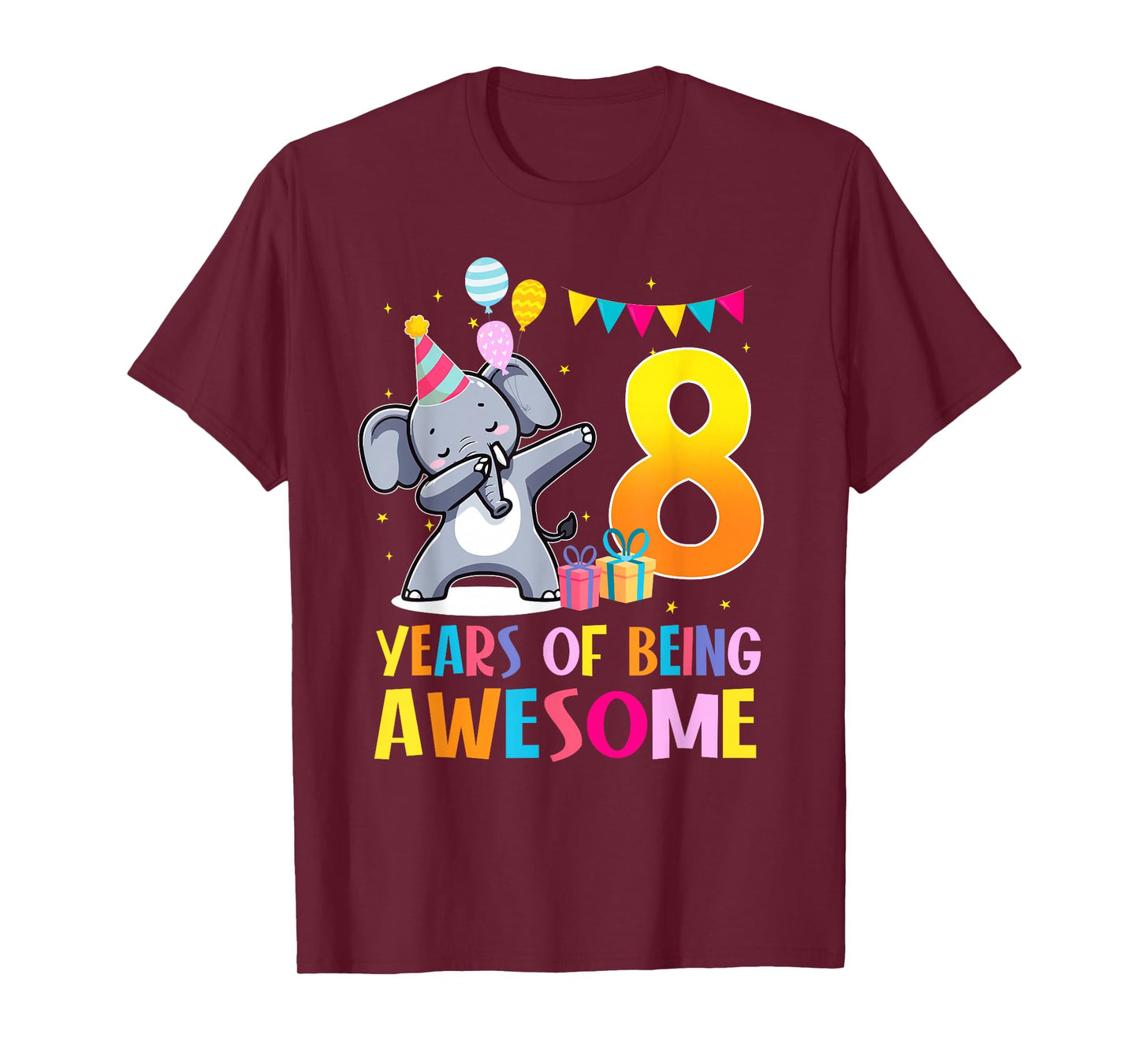 8 Years of Being Awesome Dabbing Elephant Birthday 8th T-Shirt
