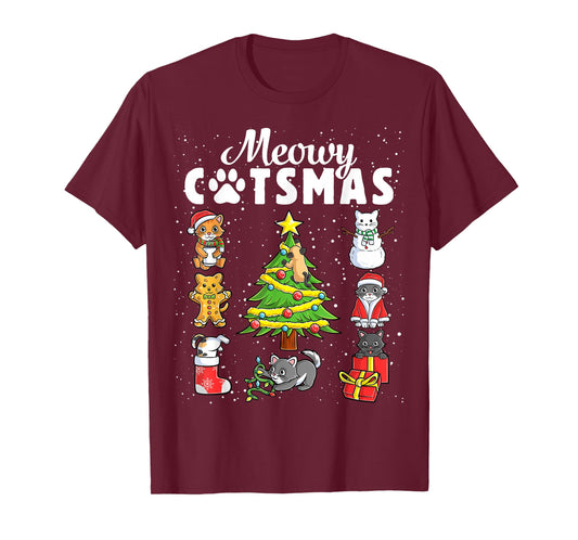 Meowy Catsmas Cats Christmas Funny Holiday Cat Boys Girls T-Shirt